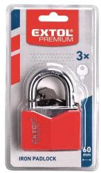 EXTOL PREMIUM 5 év lakat, vas, rombusz alakú, műanyag borítás, 3db kulcs; 40mm, edzett acél kengyel, szárátmérő: 6, 3 mm (8857464)