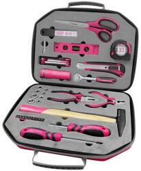 EXTOL LADY 3 év szerszámkészlet, 47db, 1/4"; Extol Lady, rózsaszín, 8 dugófej (5-14mm), fogó, csavarhúzók, kalapács, BIT-ek, vízmérték (6590)