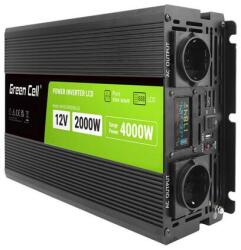 Green Cell Инвертор green cell, 12/220v, dc/ac, 2000w/4000w, invgcp2000lcd lcd Чиста синусоида (gc-inv-12v-2000w-p2000lcd) - zettabytex