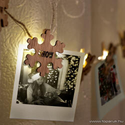  Hópehely alakú fa csipeszes karácsonyi dekor fényfüzér meleg fehér LED-del (58010B)