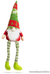  Karácsonyi skandináv manó dekoráció lógó lábakkal, zöld-piros sapkával, 50 cm magas
