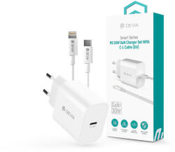 DEVIA Smart Series 30W GaN PD+QC hálózati gyorstöltő adapter + Type-C/Lightning kábel - fehér - nextelshop