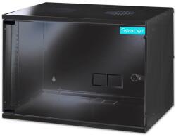 Spacer Szekrény 19″ Spacer 7U, falra rögzíthető, bontott, üvegajtó zárral, 1, 5 mm acél, maximális teherbírás 100 kg, fekete (SPCW-7U-BK)