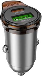 hoco. autós töltő USB A + Type C + Type C Lightning kábel PD QC3.0 43W NZ16A fém szürke
