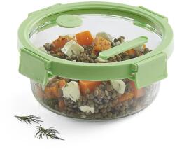 Lékué Üveg hermetikusan záródó ételtároló doboz, Square Glass, kerek, 950 ml, zöld (884085)