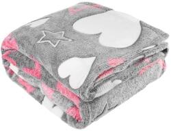Welora Puha tapintású takaró dombornyomott szív- és csillagmintával, 1 személyre, 220x150 cm, szürke/piros/fehér (JM1240617)