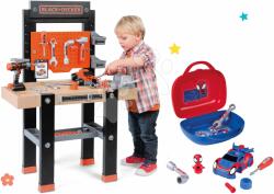 Smoby Set bancă de lucru Black&Decker Smoby cu maşină de găurit cu valiză și mașinuță asamblabilă Spidey (SM360701-2) Set bricolaj copii