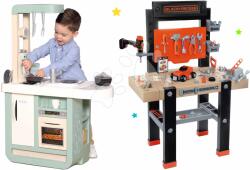 Smoby Set atelier de lucru Black&Decker Smoby cu maşină de găurit şi bucătărie Cherry Kitchen cu efecte sonore şi cu aparat de cafea (SM360701-15) Set bricolaj copii