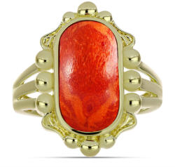  Arannyal Bevont Ezüst Gyűrű Vörös Szivacs Korallal, Y61542/54