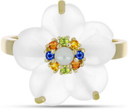  Arannyal Bevont Ezüst Gyűrű Szivárvány Zafírral és Fehér Édesvízi Kagylógyönggyel, Y61967/57