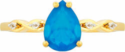  Arannyal Bevont Ezüst Gyűrű Etiópiai Paraiba Kék Opállal és Fehér Topázzal, PCY11371/59