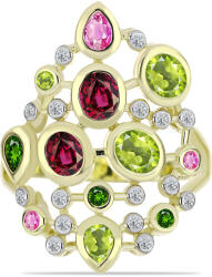  Aranyozott Ezüst Gyűrű Csakra Turmalinnal és Fehér Topázzal