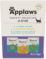 Applaws 48x70g Applaws tasakos hús-/hallében vegyes tonhal & csirke mix csomag (3 fajta), nedves macskaeledel