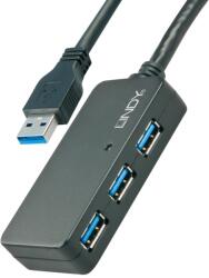 Lindy 43159 USB 3.0 HUB - 4 Portos Aktív Hosszabbító Kábellel, 10 m, Fekete