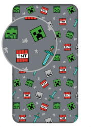 Jerry Fabrics Сив еластичен единичен памучен детски чаршаф 90x200 cm Minecraft "We got this" - Jerry Fabrics (24FT244)