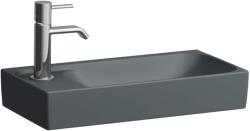 Laufen MEDA Kézmosó 46 × 23, 5 cm, aszimmetrikus, bal oldali armatúrapaddal, túlfolyónyílás nélkül, 1 csaplyukkal, Matt Grafit H8151147581131 (H8151147581131)