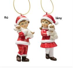  Dekoráció piros ruhás kisfiú/kislány dísz 4, 5x4, 4x11, 5cm fém 2 féle 1db (B.G.2061440)