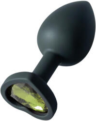 Sunfo - szilikon anál plug szív alakú zöld kővel (fekete) - erotikasziget