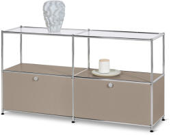 Tchibo - /Cn3 fém komód 2 lenyíló ajtóval és üvegpolcokkal, szürkésbarna