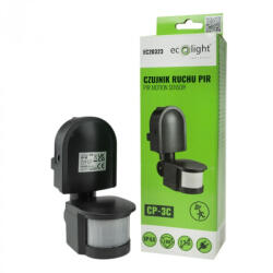 ECOLight PIR mozgás- és alkonyérzékelő IP44, felületre szerelhető, állítható, fekete, 12 m, 180°, CP Ecolight (ECOAKC0410)