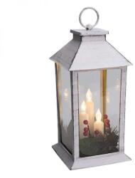 Home Elements Karácsonyi lámpás ledes gyertyával és fenyő dekorral - 29 cm - fehér (IMO-TCO-ANX000070-295263)