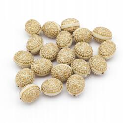 Mixform Akril gyöngyök, Ovális, Arany mintás, Szín: Bézs 16x13x12mm 20db (13WB14337)