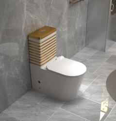  Set vas WC cu capac slim, montare pe podea, Rimless, evacuare laterala, finisaj alb auriu , 68 A 37 A 80 cm - T2126WG (C1407)