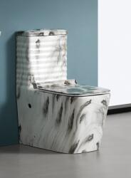  Set vas WC montare pe podea, Rimless, evacuare laterala, finisaj marmura alb-negru-gri , 64 A 36 A 80 cm - T2079CW68 (C1411)