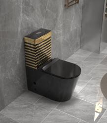  Set vas WC cu capac slim, montare pe podea, Rimless, evacuare laterala, finisaj negru auriu , 68 A 37 A 80 cm - T2126EBG (C1420)