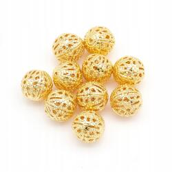 Mixform Sárgaréz gyöngyök , Golyók, Filigrán, Aranyozott 18K, 10mm, 10db (13WB29150)