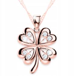 Larezo Rózsaszín lóhere nyaklánc cirkóniákkal Lóhere a boldogsághoz Ezüst 925 (długi łańcuszek z motywem serc i koniczyny)