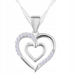 Larezo Ezüst nyaklánc Dupla szív cirkóniákkal Szerelem Két szív Ezüst 925 (łańcuszek białe cyrkonie z podwójnym sercem 1)