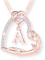 Larezo Nyaklánc Szív Betű Ezüst 925 Rózsa cirkóniákkal A betű Aranyozott 750 (srebrny łańcuszek z kwiat kwiatek zycia roza)