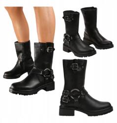 Seastar Női Bélelt Platformos Bőr Tornacipő Magas Fekete 38 (68242 czarne skórzane botki kozaki na klocku)