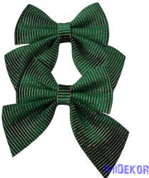 Csíkos bársony masni készlet, 12 x 13cm, 2db. - Sötétzöld