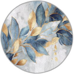 Mila Home Kék-aranyszínű mosható kerek szőnyeg ø 120 cm Golden Leaves - Mila Home