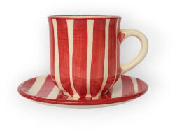 BögreManufaktúra Piros csíkos kávés bögre és kistányér