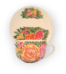 BögreManufaktúra Virágos jumbo bögre és reggeliző tányér FL001 - rózsa minta