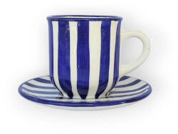 BögreManufaktúra Kék csíkos kávés bögre és kistányér
