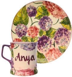 BögreManufaktúra Feliratos neves Hortenzia bögre és reggeliző tányér