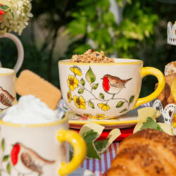 BögreManufaktúra Tavaszi madárkás jumbo bögre és reggeliző tányér