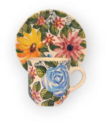 BögreManufaktúra Virágos kávés bögre és kistányér FL003 - kék rózsa