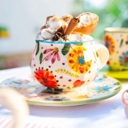 BögreManufaktúra Mese virágos csupor bögre és reggeliző tányér