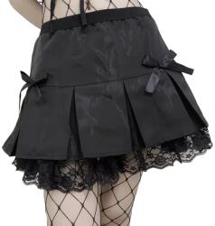  Fekete fodros miniszoknya csipkével és masnival magas derekú XL