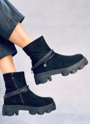 Seastar Női Bokacsizma Bélelt Velúr Bőr Magasszárú Fekete méret 37 (NS307 czarne półbuty skórzane zamszowe 37)