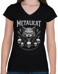 printfashion metalicat1 - Női V-nyakú póló - Fekete (17751160)