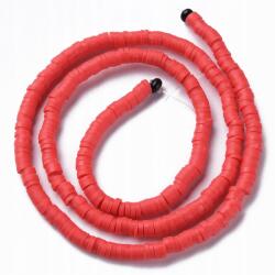 Mixform Heishi Kézzel készített Öko Polimer Agyag gyöngyök, Piros, 4x1mm, 375db/40cm (13WB29943)