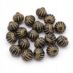 Mixform Akril gyöngyök, Metál arany mintás, Szín: Fekete 14x14mm 19db/25g (13WB14214)