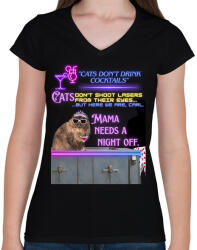 printfashion Cats don't drink cocktails - Női V-nyakú póló - Fekete (17799892)