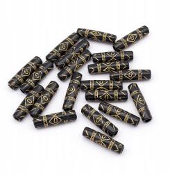 Mixform Akril gyöngyök, Metál arany minta, Szín: Fekete 25x6.5mm 20db (13WB14394)